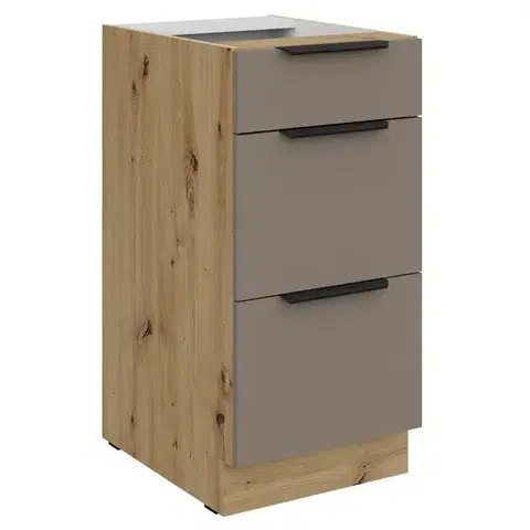 Kuchynské dolné skrinky KONDELA Frisbo 40 D 3S BB dolná kuchynská skrinka sandgrau / dub artisan