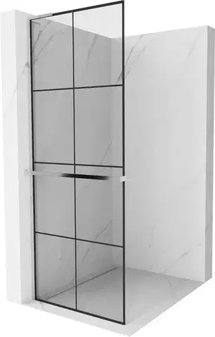 Sprchové dvere MEXEN/S - Kioto+ L Sprchová zástena WALK-IN s poličkou a držiakom uterákov 90 x 200, čierny vzor, chróm 800-090-123-01-77