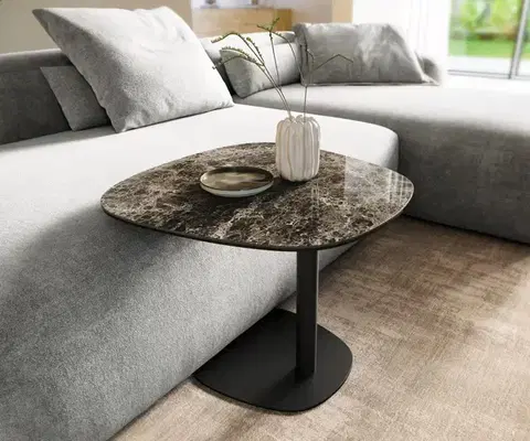 Odkládací stolky DELIFE Konferenčný stolík Edge zaoblený 60x60 cm keramika Laminam® Emperador Extra Lucidato tmavohnedá Eleny kov čierna