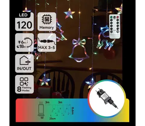LED osvetlenie  B.V.  - LED RGBY vonkajšia vianočná svetelná reťaz 120xLED/6W/230V/8 funkcií 3x0,6m IP44 + diaľkové ovládanie B10303S70