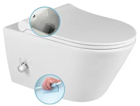 Záchody SAPHO - AVVA CLEANWASH závesná WC misa, integrovaná batéria a bidetová sprška, Rimless, 35,5x53cm, biela 100315
