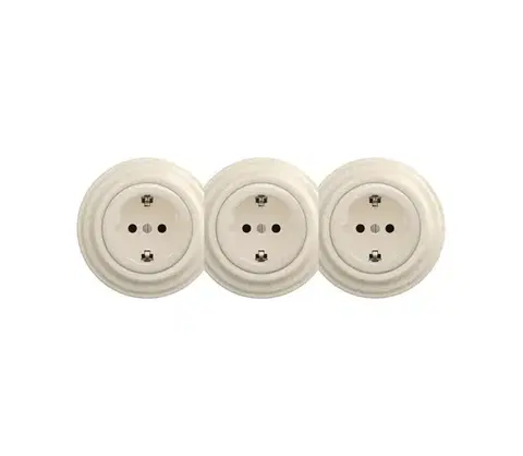 Predlžovacie káble Reblig - Trojitá retro domáca zásuvka s rámikom SCHUKO 230 V béžová RG0136+2xRG0135+3xRG0144