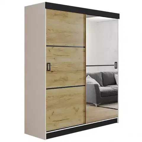 Spálňové šatníkové skrine Skriňa Retro 138 2L Biely / Dvierka zlatý craft