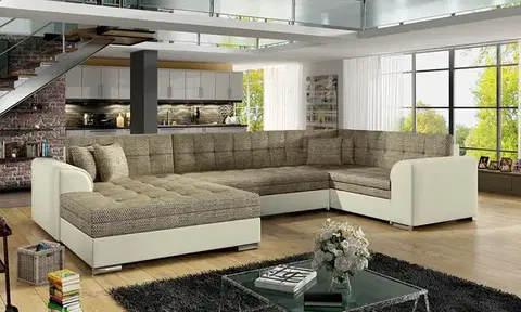 Sedacie súpravy NABBI Deramo U P rohová sedačka u s rozkladom cappuccino / béžová