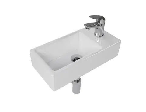 Kúpeľňové batérie SAT - Koupelnový set pravého závěsného umývátka Brevis 40,5 cm, pákové baterie, sifonu, průtočné zátky a roháčků KSETBRE2P KSETBRE2P
