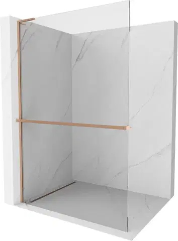 Sprchové dvere MEXEN/S - Kioto+ L Sprchová zástena WALK-IN s poličkou a držiakom uterákov 75 x 200, transparent, meď kartáčovaná 800-075-123-65-00