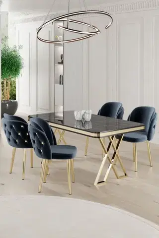 Jedálenské sety Dining Table & Chairs Set (5 Pieces) Rigel - Black Marble, Gold, Anthracite