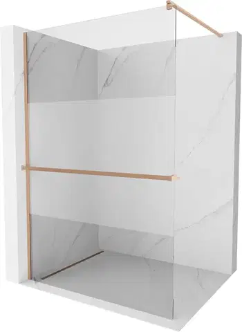Sprchové dvere MEXEN/S - Kioto+ Sprchová zástena s poličkou WALK-IN 120 x 200, transparent/dekor, meď kartáčovaná 800-120-121-65-35