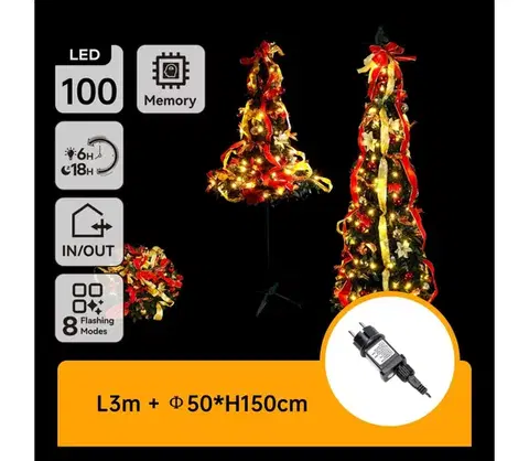Vianočné dekorácie  B.V.  - LED Vonkajší vianočný stromček 100xLED/230V 1,5m IP44 čierna/zlatá teplá biela B10303ABAB
