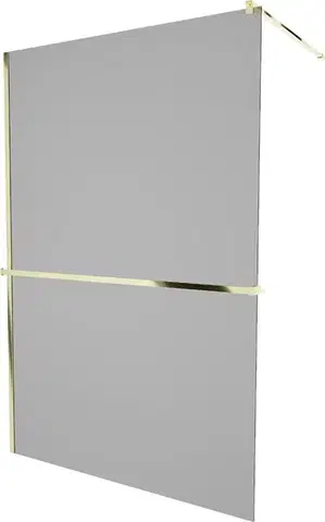 Sprchové dvere MEXEN/S - KIOTO Sprchová zástena WALK-IN s poličkou a držiakom uterákov 90 x 200, grafit 8 mm, zlatá 800-090-121-50-40