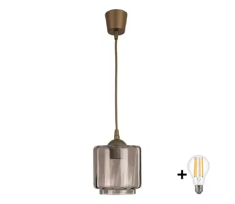 Svietidlá BRILAGI - LED luster na lanku R GLASS 1xE27/60W/230V priemer 15 cm hnedá/dymovo-béžová NSTK7399+TK8611A