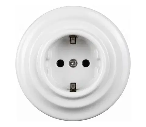 Predlžovacie káble Elhard - Keramická retro zásuvka do domácnosti s rámikom SCHUKO 230V biela EF0088+EF0087