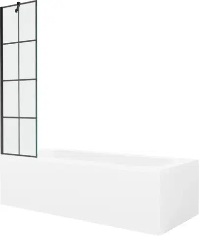 Sprchové dvere MEXEN/S - Vega obdĺžniková vaňa 170 x 70 cm s panelom + vaňová zástena 50, čierna vzor 550117077X9505007077