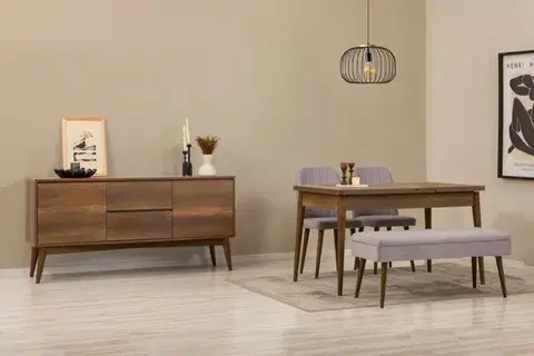 Jedálenské sety Set s rozkladacím stolom, stoličkami a konzolou (5 kusov) Vina 02 0701 - Walnut, Grey