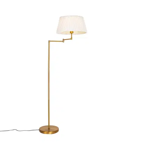 Stojace lampy Stojaca lampa bronzová s bielym skladaným tienidlom a nastaviteľným ramenom - Ladas Deluxe