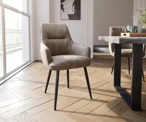 Jedálenské stoličky DELIFE Jedálenská stolička Zelia-Flex s opierkami mikrovlákno taupe vintage 4-nohá zúžená čierna vrecková pružina