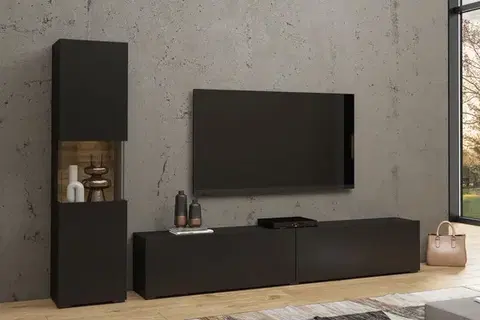 Obývacie steny EMMA 09 moderný set skrinka + tv stolík čierna/ dub wotan