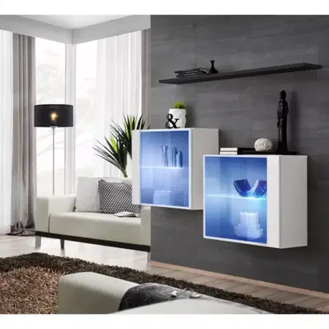 Komody do spálne Komoda+Polička Switch Sb III Led Biely/Čierna