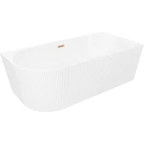 Vane MEXEN/S - Silo voľne stojaca rohová vaňa pravá reliéf 150 x 75, biela, sifón a prepad meď kartáčovaná 52891507500P-65
