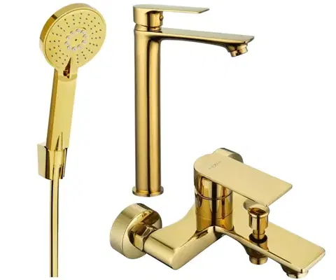 Sprchy a sprchové panely MEXEN/S - Royo R40 Set umývadlové a vaňové batérie s príslušenstvom, zlatá 72213R40-50