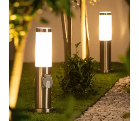 Záhradné lampy Brilagi - Vonkajšia lampa s 2 zásuvkami SCHUKO NOVA 1xE27/15W/230V 40 cm IP44 chróm FG-KH142PSH-40-2SO-SIL