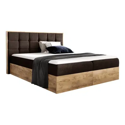 Postele KONDELA Wood 1 boxspringová manželská posteľ hnedá / dub lancelot