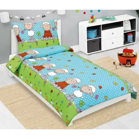 Obliečky Bellatex Detské krepové obliečky Ovečka modrá, 140 x 200, 70 x 90 cm, 140 x 200 cm, 70 x 90 cm