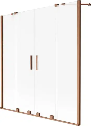 Sprchové dvere MEXEN/S - Velar Duo dvojkrídlová posuvná vaňová zástena 140 x 150 cm, dekor, meď kartáčovaná 896-140-000-32-65