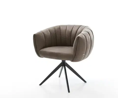 Jedálenské stoličky DELIFE Jedálenská stolička Jada-Flex mikrovlákno taupe vintage krížová podstava široká čierna 360° otočná hojdacia funkcia vrecková pružina