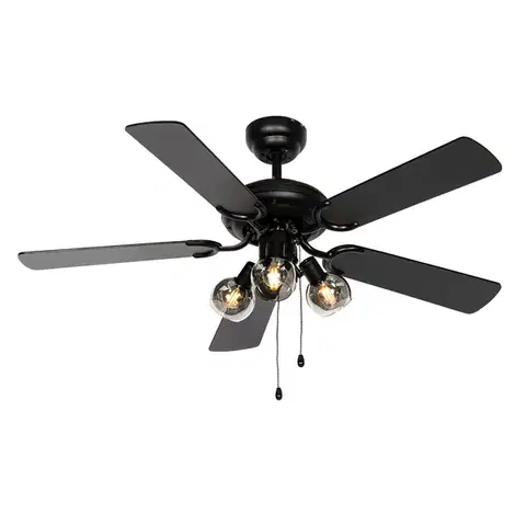 Stropné ventilátory Stropný ventilátor čierny s drevenou potlačou 107,5 cm 3-svetlá s ťahovým spínačom - Mistral Vidro
