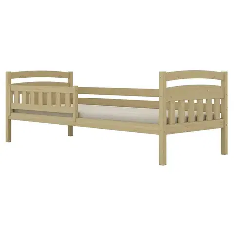 Postele pre dievčatá Posteľ Tosia štandard + zábrana 80x160 prírodná, nelakovaná