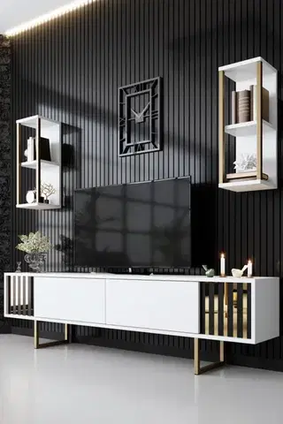 Obývacie steny TV skrinka / Obývacia stena Gold Line - White, Black