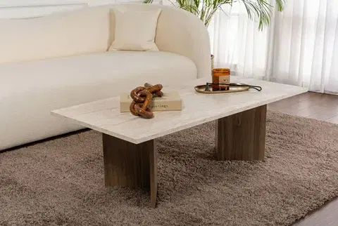 Konferenčné stolíky CABIN konferenčný stolík na nožičkách, traventine/orech Venezia