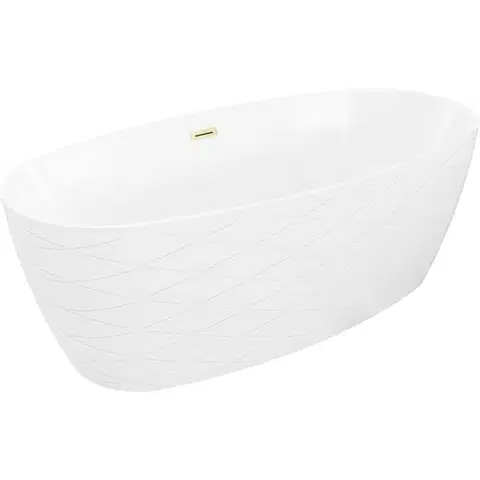 Vane MEXEN/S - Olea voľne stojaca vaňa vzor 170 x 80, biela, sifón a prepad zlatá kartáčovaná 52821708000-55