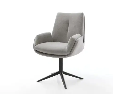 Jedálenské stoličky DELIFE Jedálenská stolička Clea-Flex texturovaná látka mäkký sivá krížová podstava čierna 360° otočný hojdacia funkcia