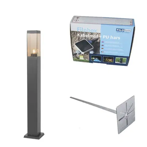 Zahradne stlpove lampy Moderné vonkajšie stojanové svietidlo tmavosivé s dymovým sklom 80 cm - Malios