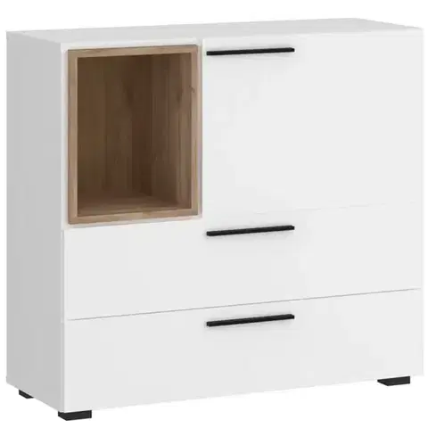 Komody do spálne Komoda Marlow MRLK02 1D2S biela alpská/dub honey castello