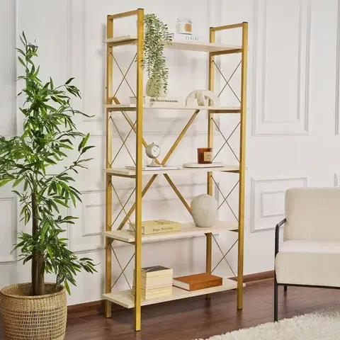 Regály SIA policový regál, traventine/zlatá