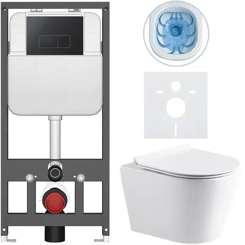Záchody CERANO - Kompletný WC set Basic/Carlito - biela lesklá - WC tlačidlo Modulo/Čierna - závesné - predstenová inštalácia - 48,5x36,5 CER-8050BD86053