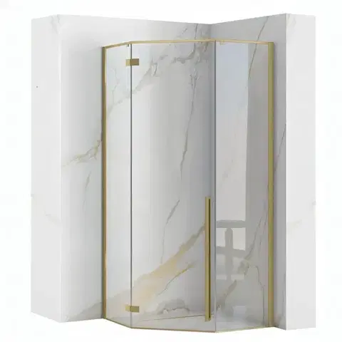 Vane REA/S - Sprchovací kút DIAMOND 90x90 BRUSH GOLD + sprchova vanička Diamond, čierna KPL-K6507