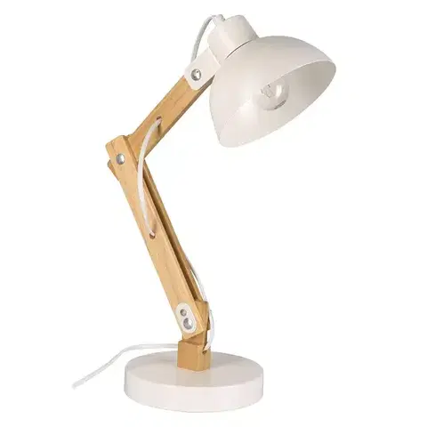 Lampy do obývačky Stolová lampa UNLE 66392 biela/drevo LB1