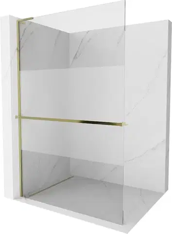 Sprchové dvere MEXEN/S - Kioto+ L Sprchová zástena WALK-IN s poličkou a držiakom uterákov 80 x 200, transparent/dekor, zlatá 800-080-123-50-35