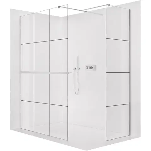 Držadlá k vani CERANO - Sprchová zástěna Walk-in Onyx T L/P - 8 mm - hranatá vzpěra + polička/držák na ručníky - chrom, industriální sklo - 160x110x200  CER-8050BD4481