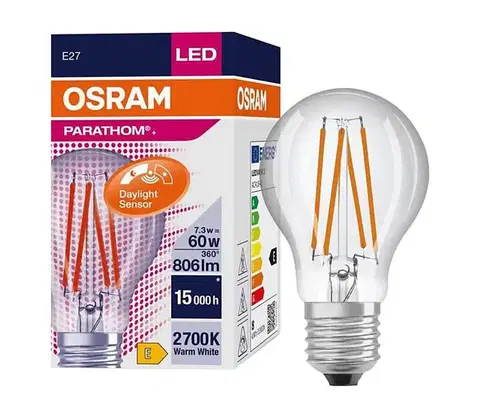 LED osvetlenie LED Žiarovka so senzorom súmraku CLASSIC FILAMENT A60 E27/7,3W/230V 2700K -Osram 4058075762015