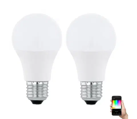 Žiarovky SADA 2xLED RGBW Stmievateľná žiarovka A60 E27/9W/230V 2700-6500K + DO - Eglo 11587 11587