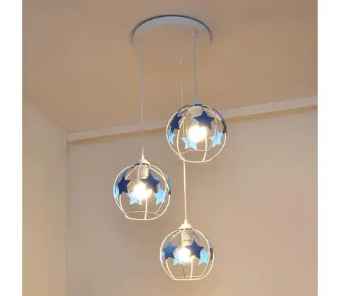 Svietidlá  Detský luster na lanku STARS 3xE27/15W/230V modrá/biela W-KD 1385/3 WT+BL
