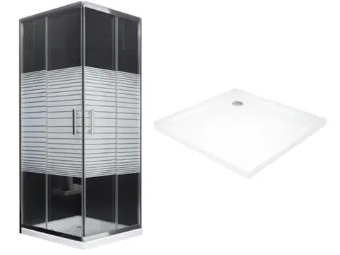 Vane MEXEN/S - Rio Sprchovací kút štvorcový 80x80, transparent / dekor, chróm + vanička so sifónom 860-080-080-01-20-4010