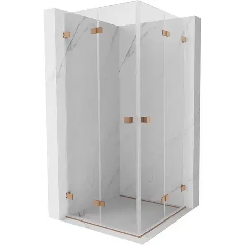 Sprchovacie kúty MEXEN/S - Lunar-F Duo sprchovací kút skladacie dvere 85 x 85, transparent, meď kartáčovaná 836-085L-085P-65-00