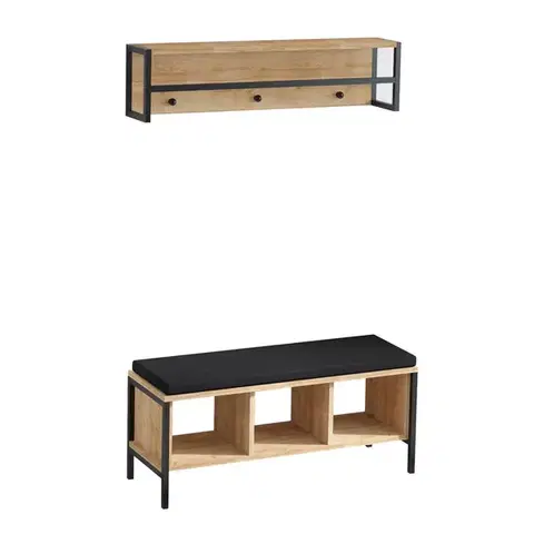 Nemý sluha Nástenný vešiak s lavicou Shana Oak and Black