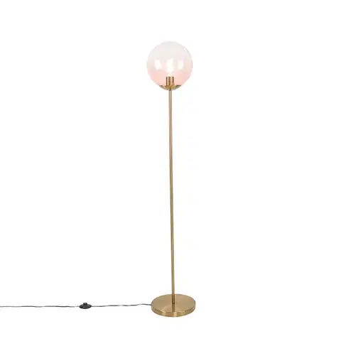 Stojace lampy Stojaca lampa v štýle Art Deco mosadz s ružovým sklom - Pallon